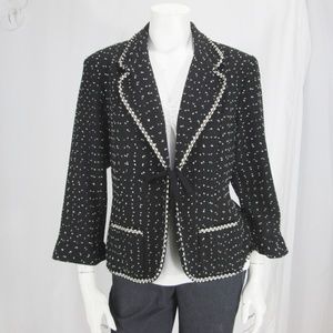 Talbots Black Dotted Tweed Ruffle Sleeve Jacket